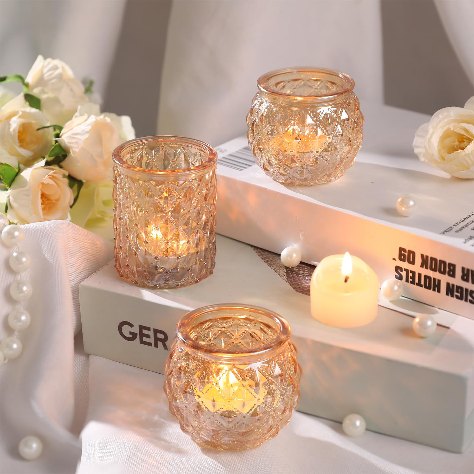 DARJEN gold votives styled on dining table adding elegant mood to meals benefit