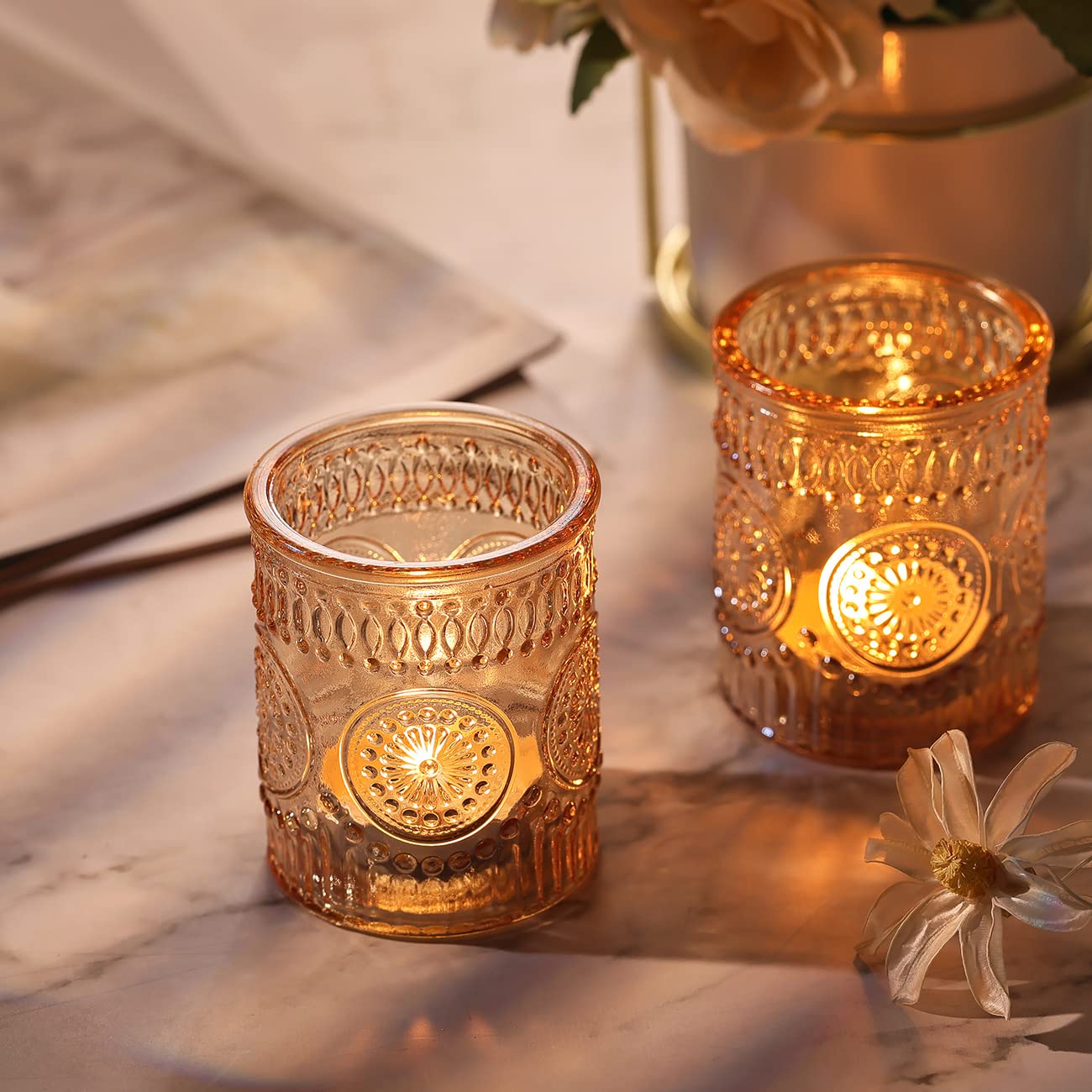 DARJEN votive with tealight in use creates warm atmospheric lighting