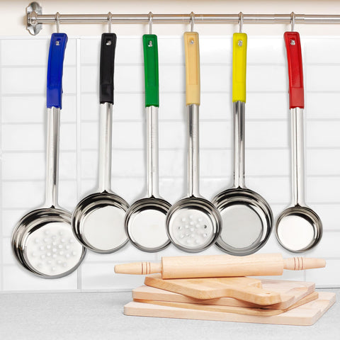 Darware multicolored handles arranged to show color coding for fast portion picking