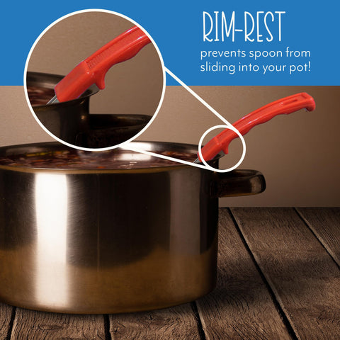 Darware ladles beside ruler to show 13–15 inch length for safe deep-pot use