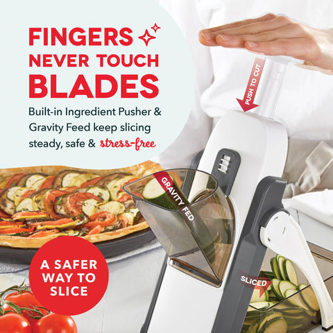 Dash Safe Slice blade close-up demonstrating precision slicing safety