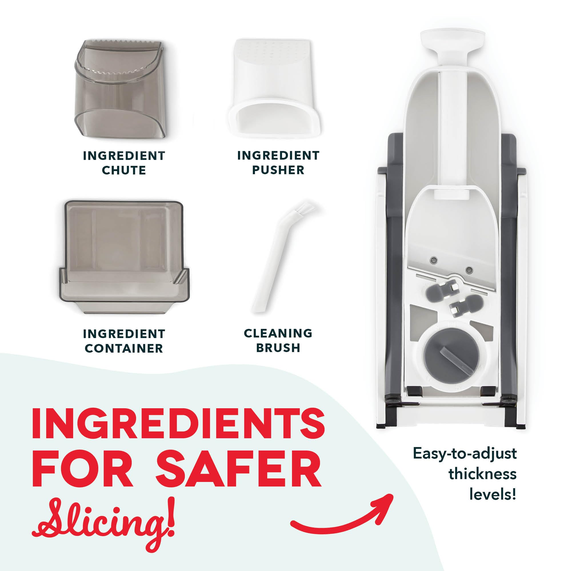 Dash Safe Slice cleaning brush beside blades for safe maintenance