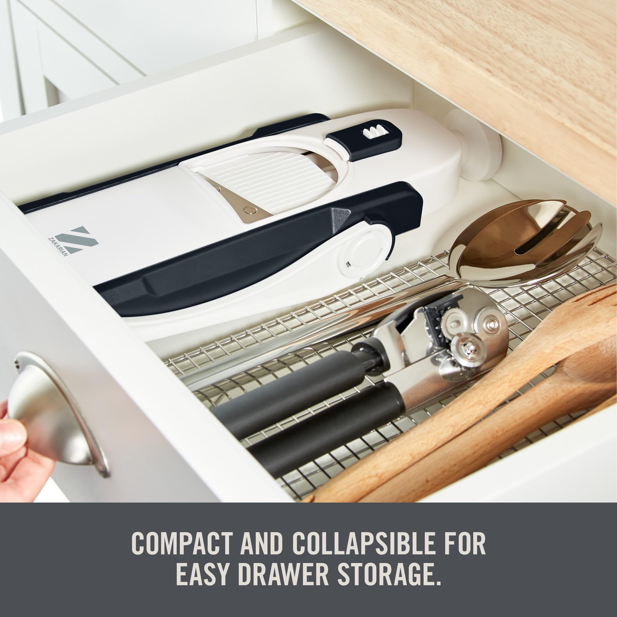 DASH Zakarian folded for storage fitting neatly in drawer to save space