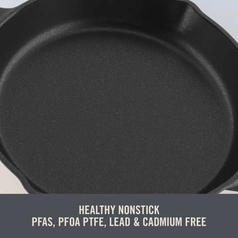 DASH skillet beside measuring tape to demonstrate compact 9.5-inch scale