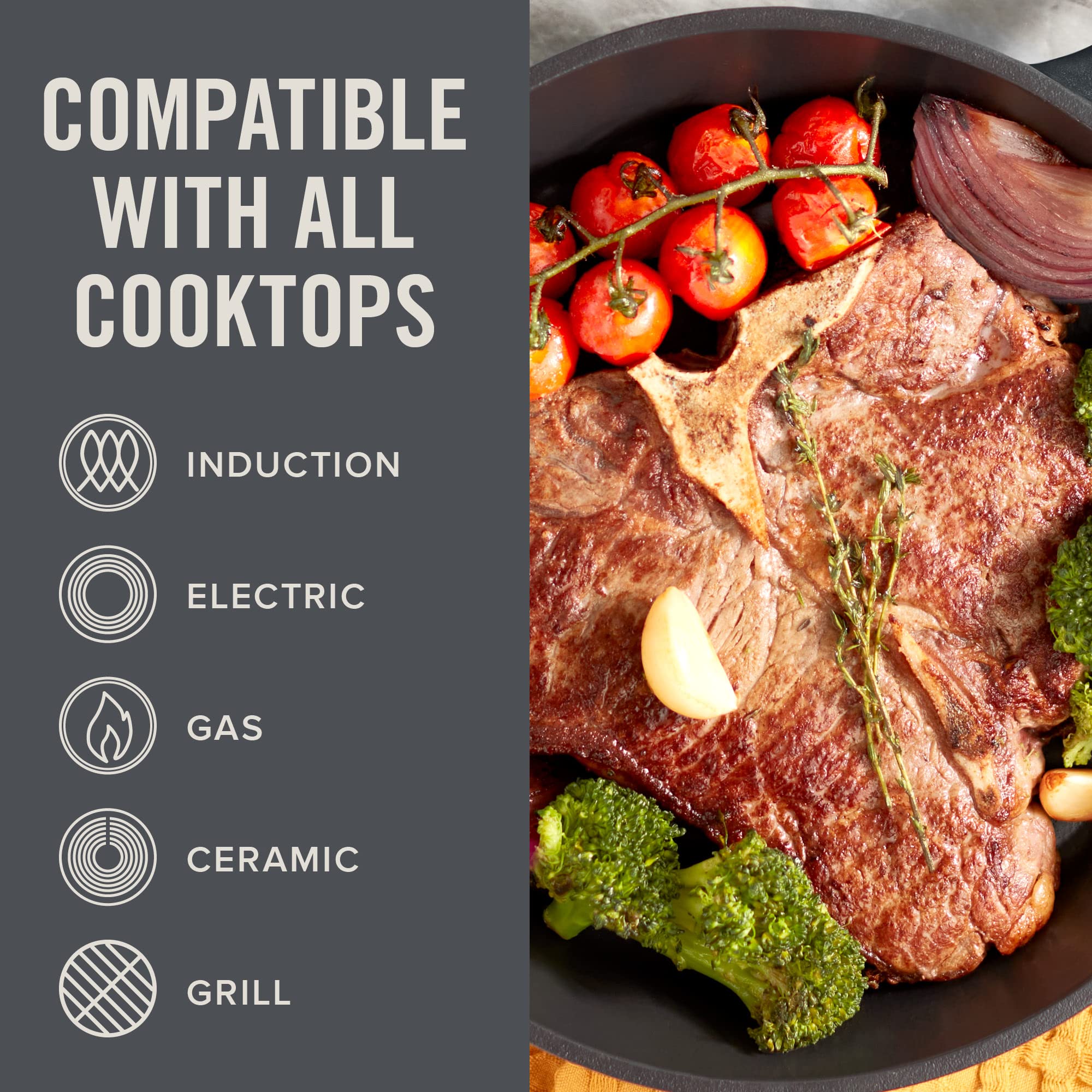 DASH skillet searing steak on stovetop showing even browning benefit