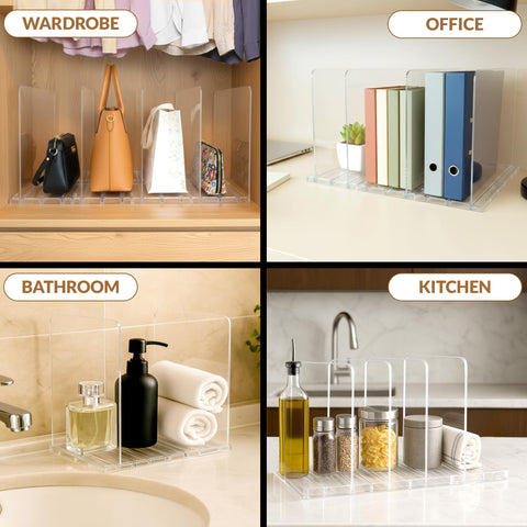 DAVIDOK on shelf with folded sweaters showing tidy vertical storage benefit
