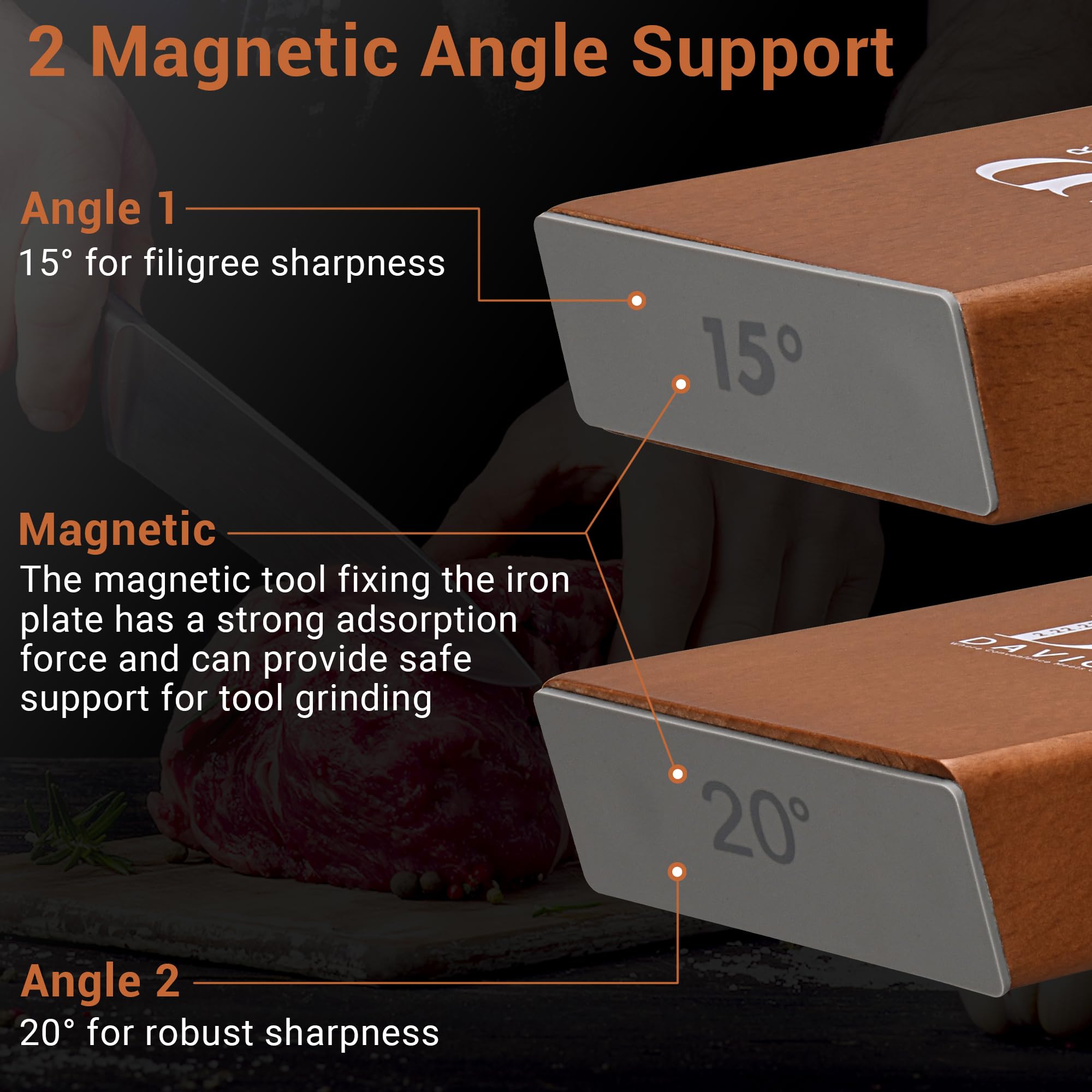 DAVIOR roller sharpening a chef knife edge for consistent sharpening control