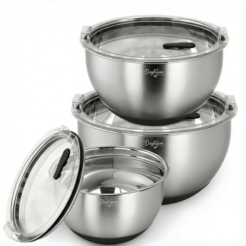 Dayliyum front packaging showing black mixing bowls and lids for organized storage