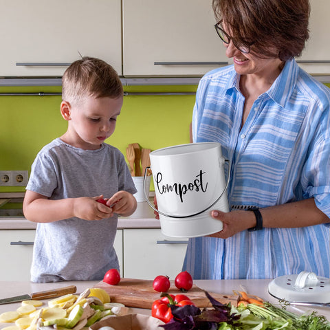 DAYYET compost bin on a farmhouse-style counter showing stylish decor benefit
