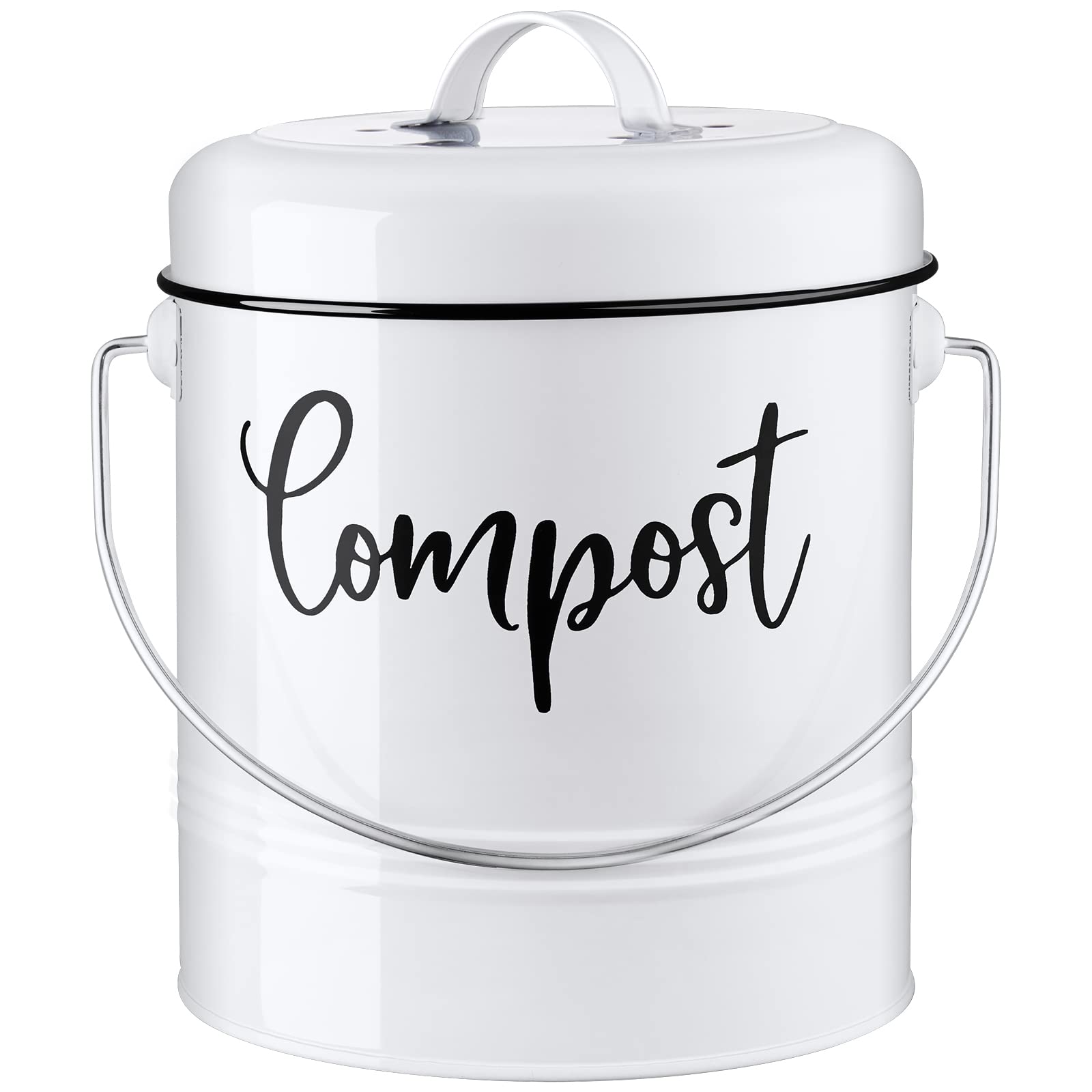DAYYET front view of white compost bin showing compact countertop benefit