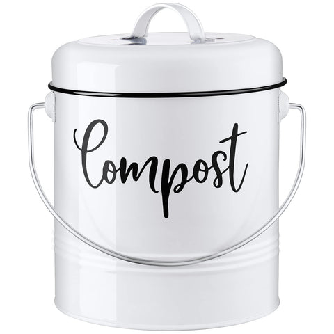 DAYYET front view of white compost bin showing compact countertop benefit