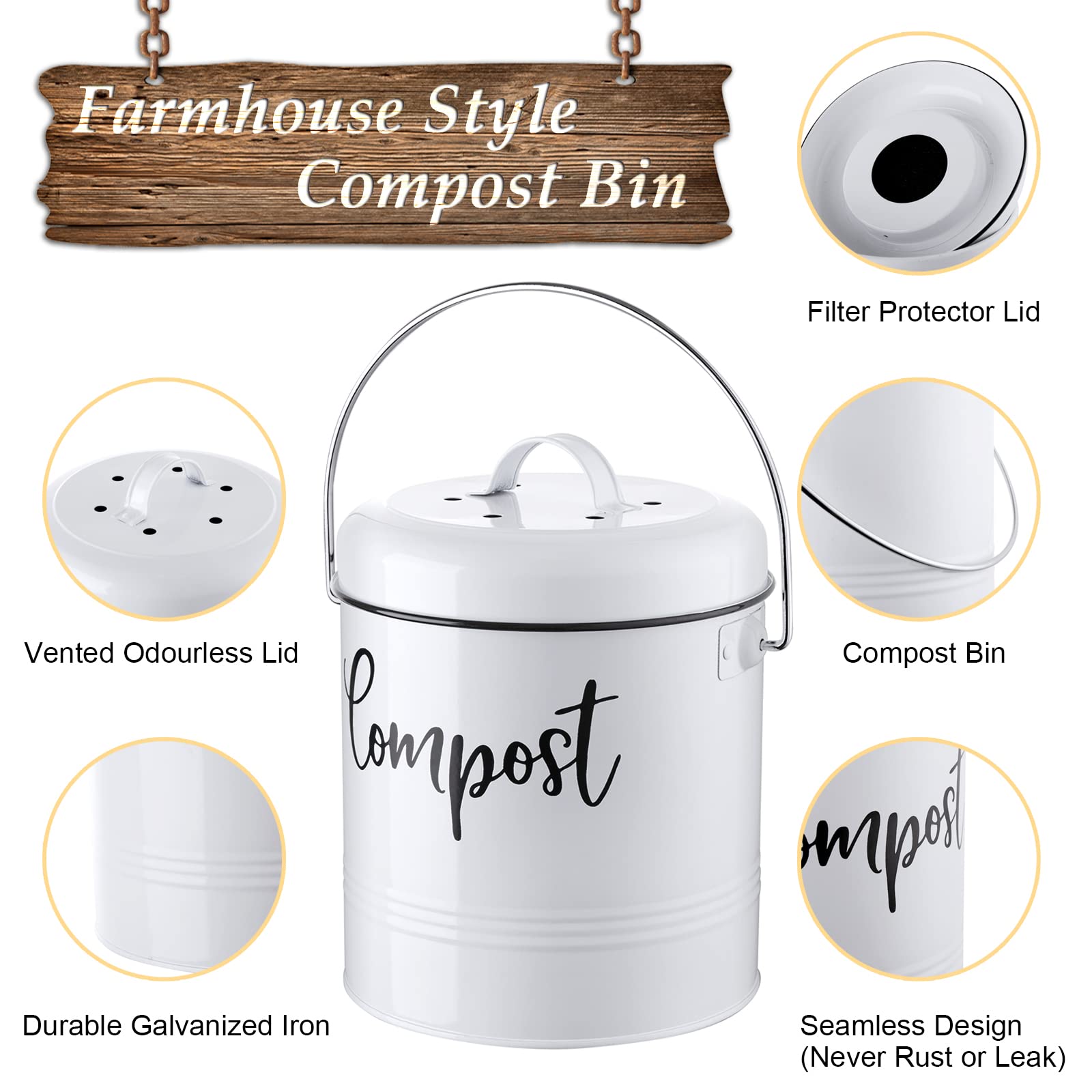 DAYYET lid and charcoal filter detail highlighting odor-control benefit