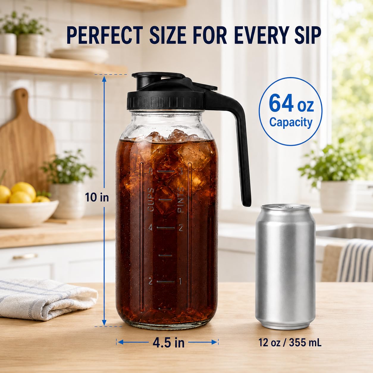 DAZHICN pitcher in fridge door illustrating half-gallon fit and space-saving convenience