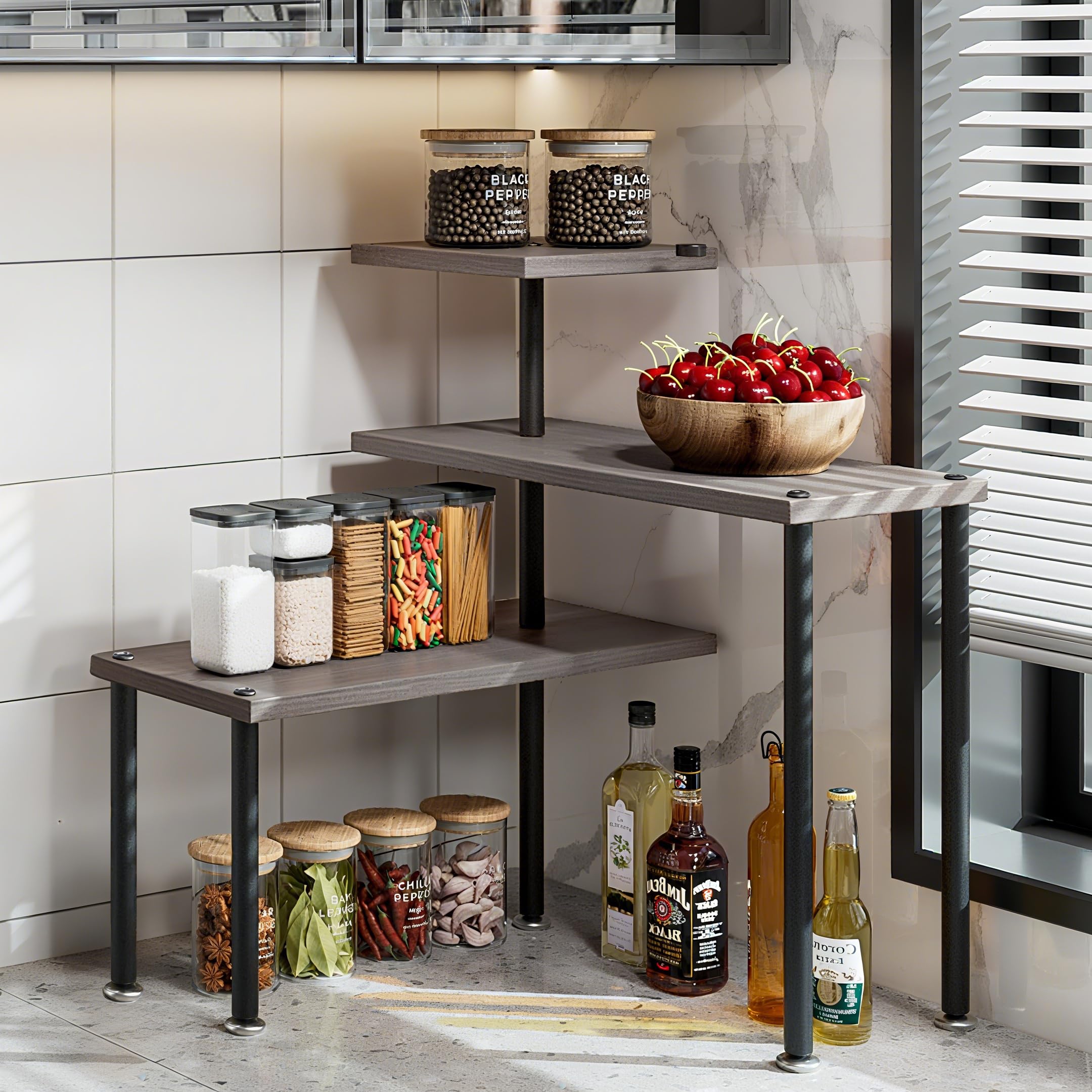 Dazioter front view on countertop showing compact corner storage benefit