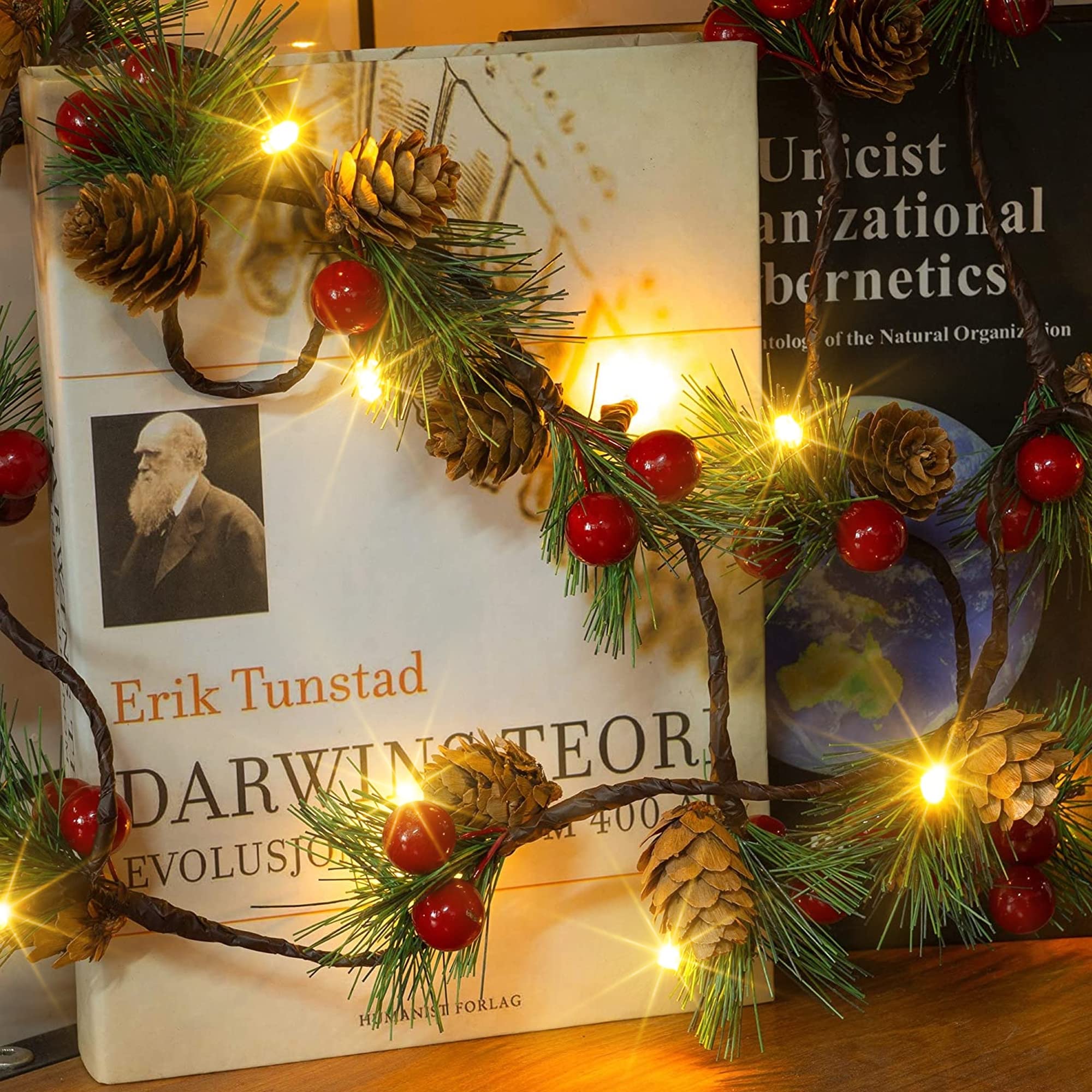 Dazzle Bright lit garland on mantel creating warm festive ambiance indoors