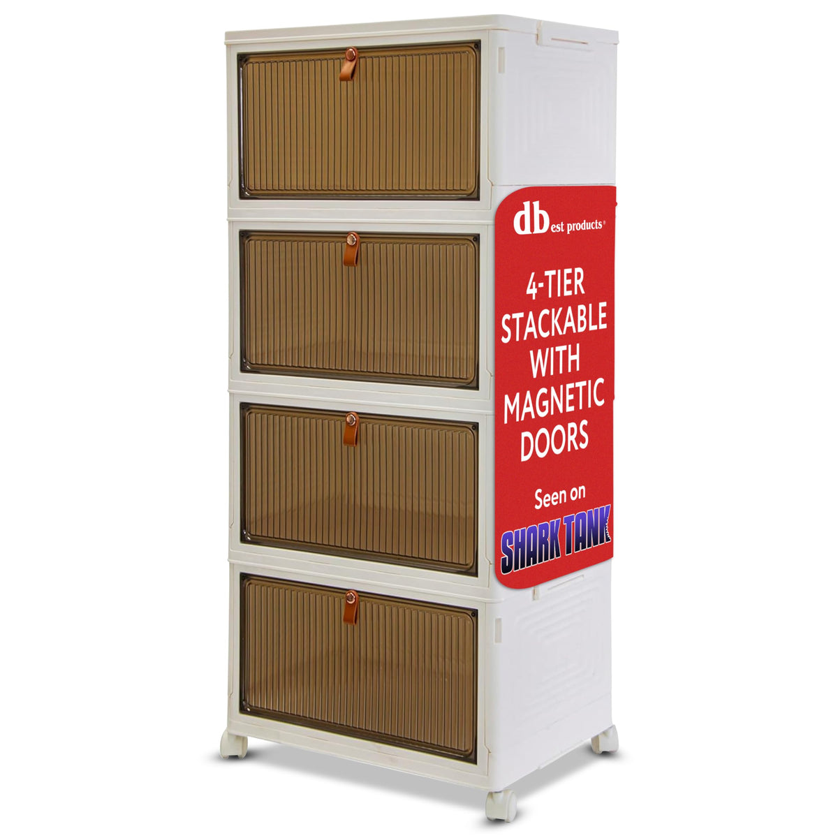 dbest products front view of Quik Box Sport showing clear bins and neat stacked storage benefit