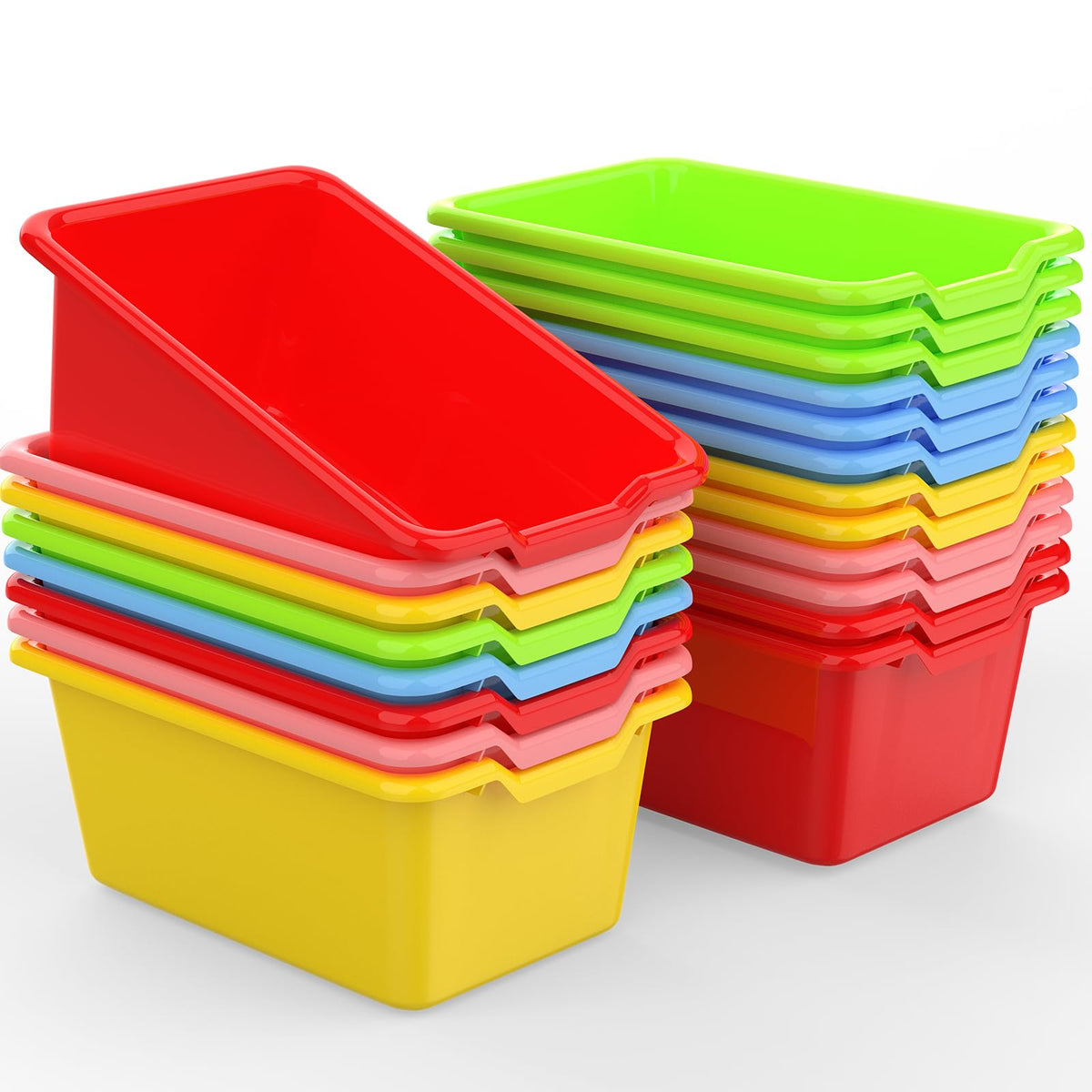 Dcocdeely front view of 20 colorful small cubby bins showing variety and organization benefit