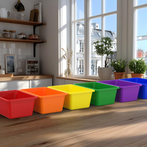 Dcocdeely bins in playroom showing organized toys and effortless cleanup