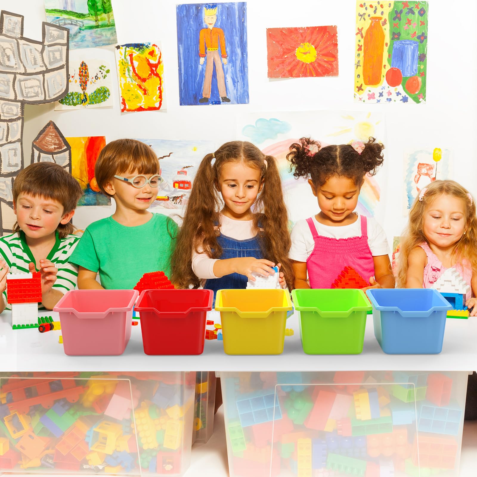 Dcocdeely stacked bins on classroom cubby saving shelf space benefit