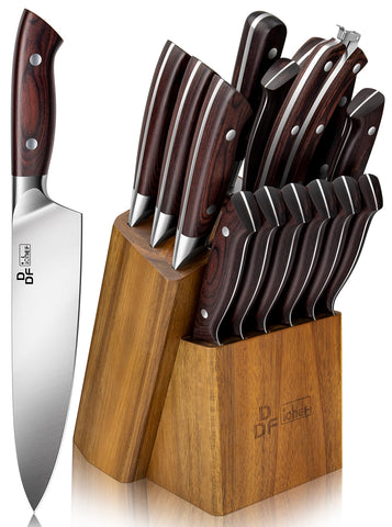 DDF iohEF front wood block display showing organized knives and neat storage benefit
