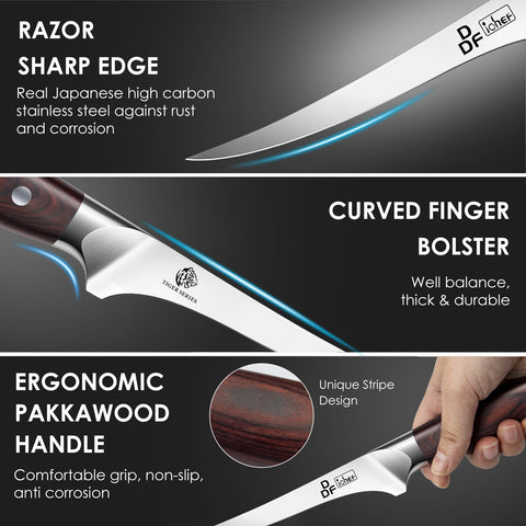 DDF iohEF pakkawood handle detail, ergonomic grip reduces wrist fatigue