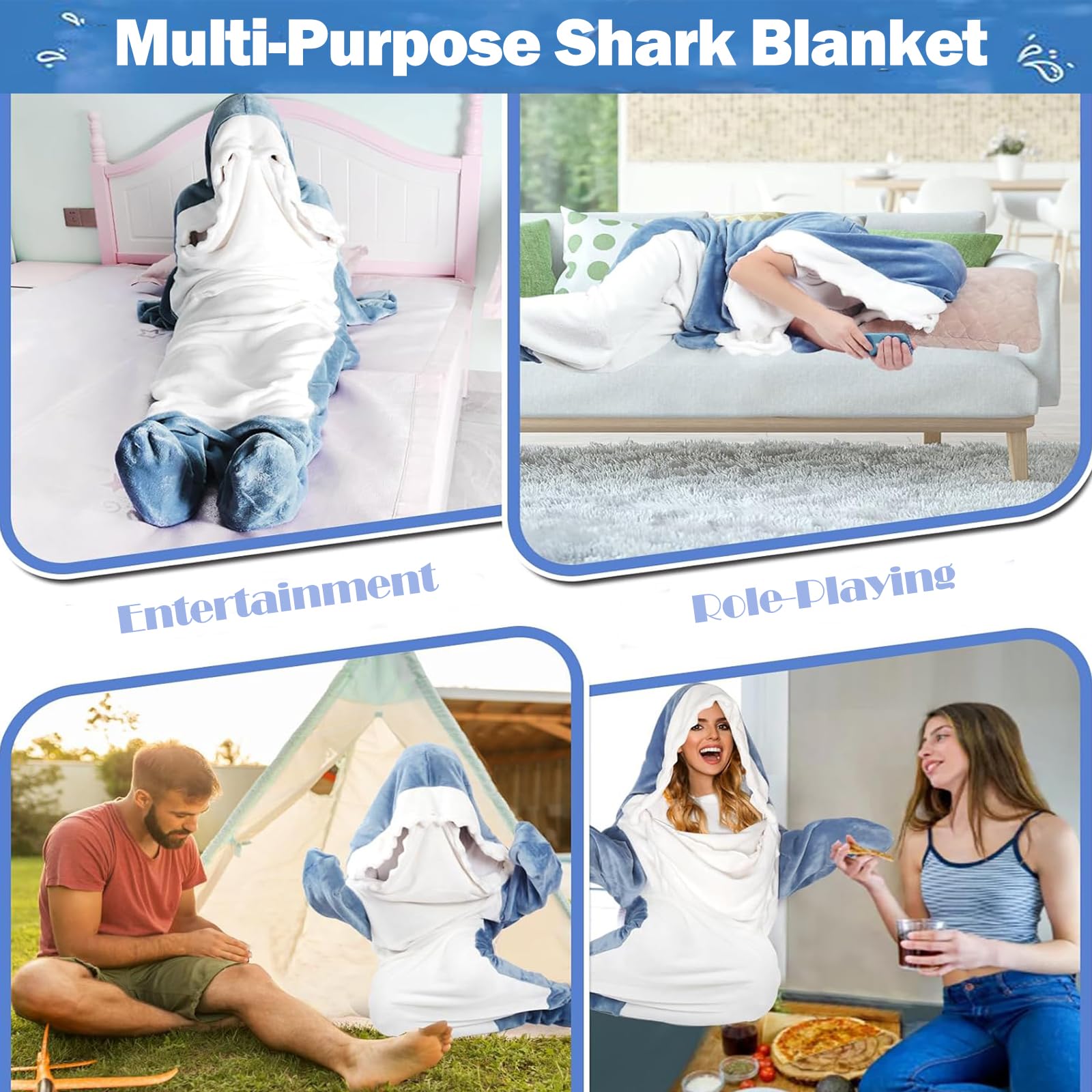 Back and tail detail of DDMY shark blanket showing design and stitched finish