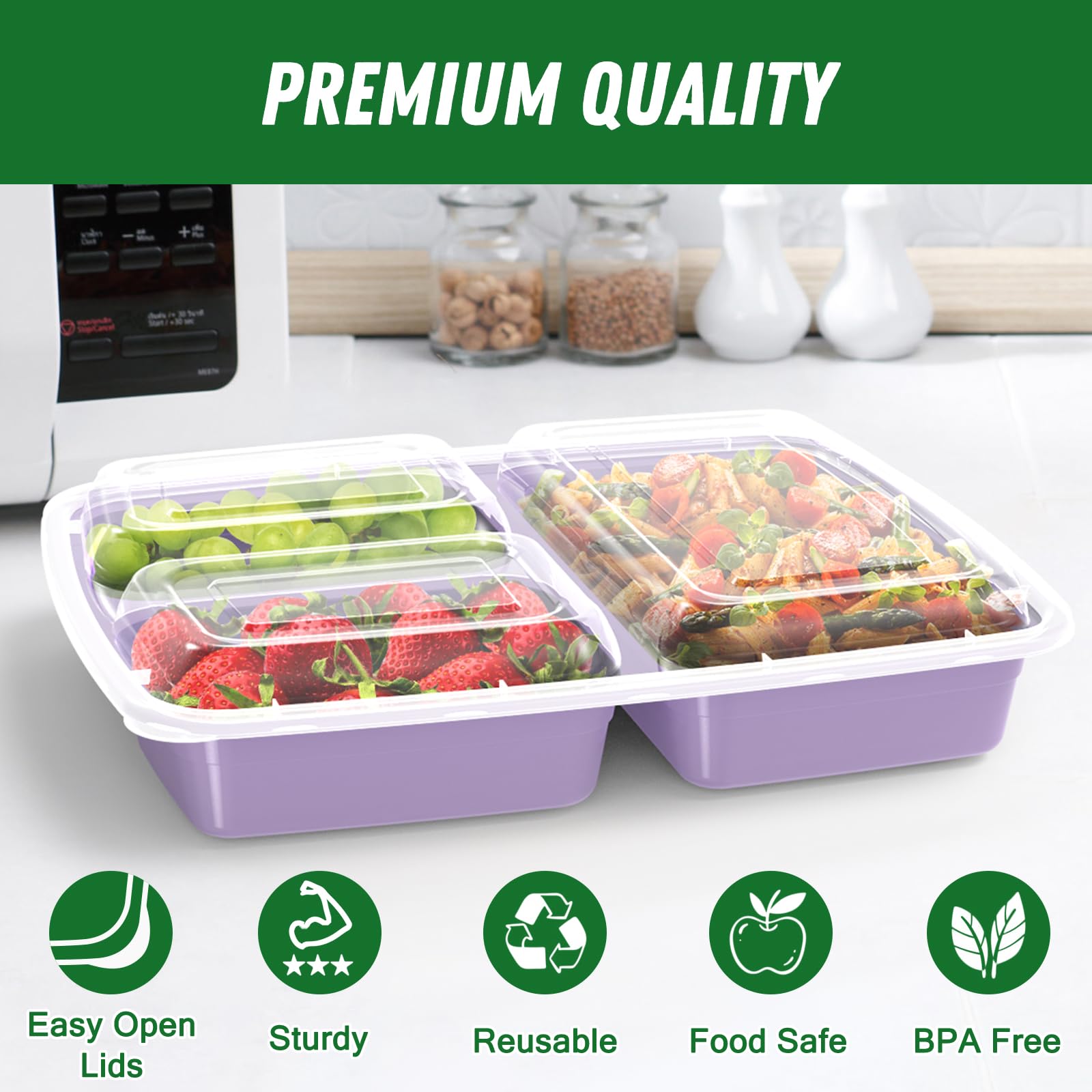 Dealusy top view of three compartments organizing meals for portion control and variety