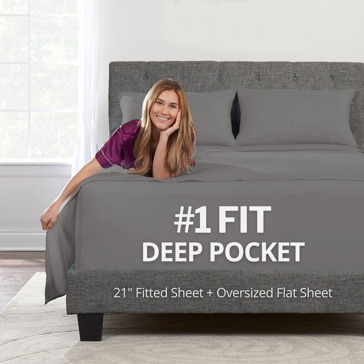 DeaLuxe king sheet set front view showing complete set and neat fit
