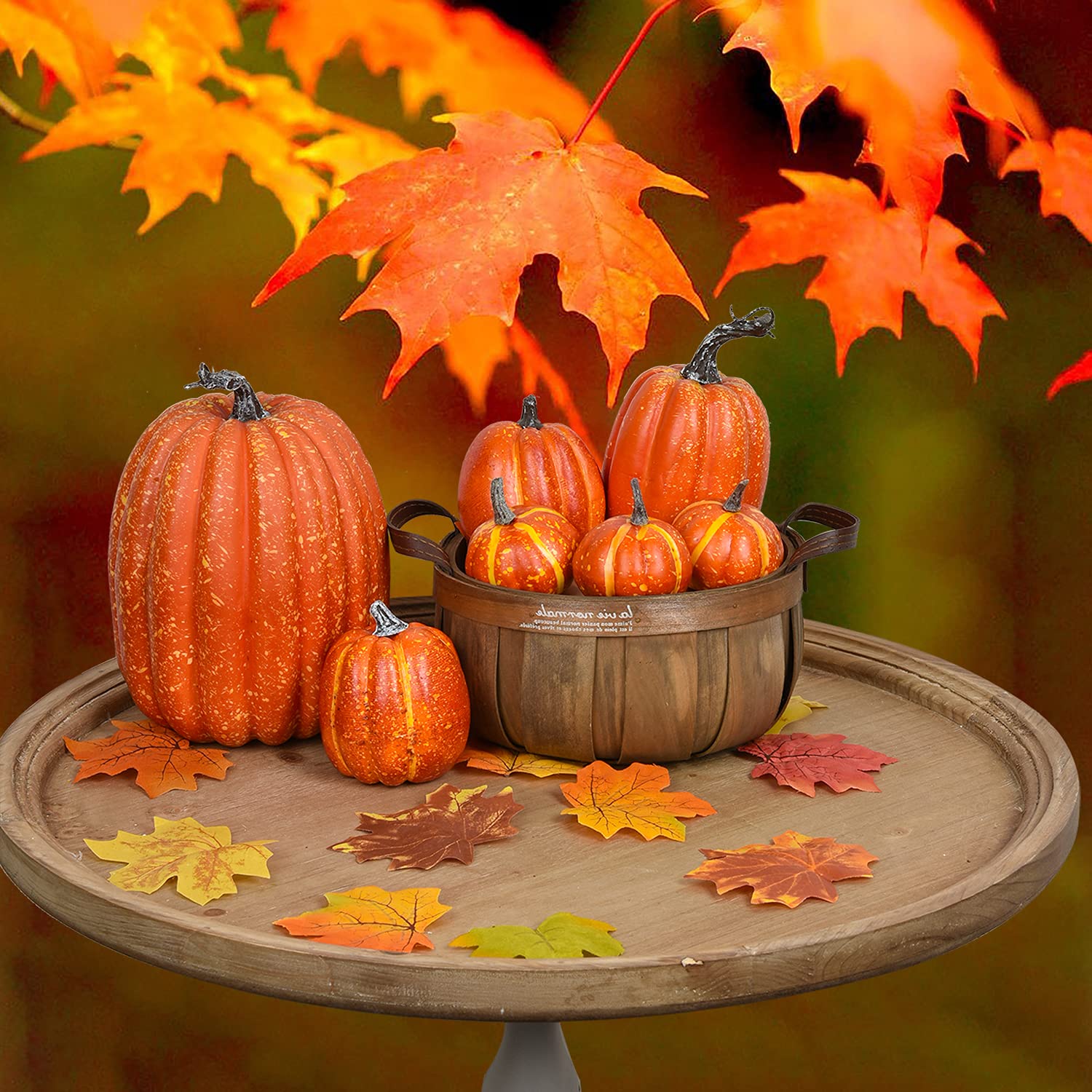 DearHouse bowl full of pumpkins and silk maple leaves as display filler