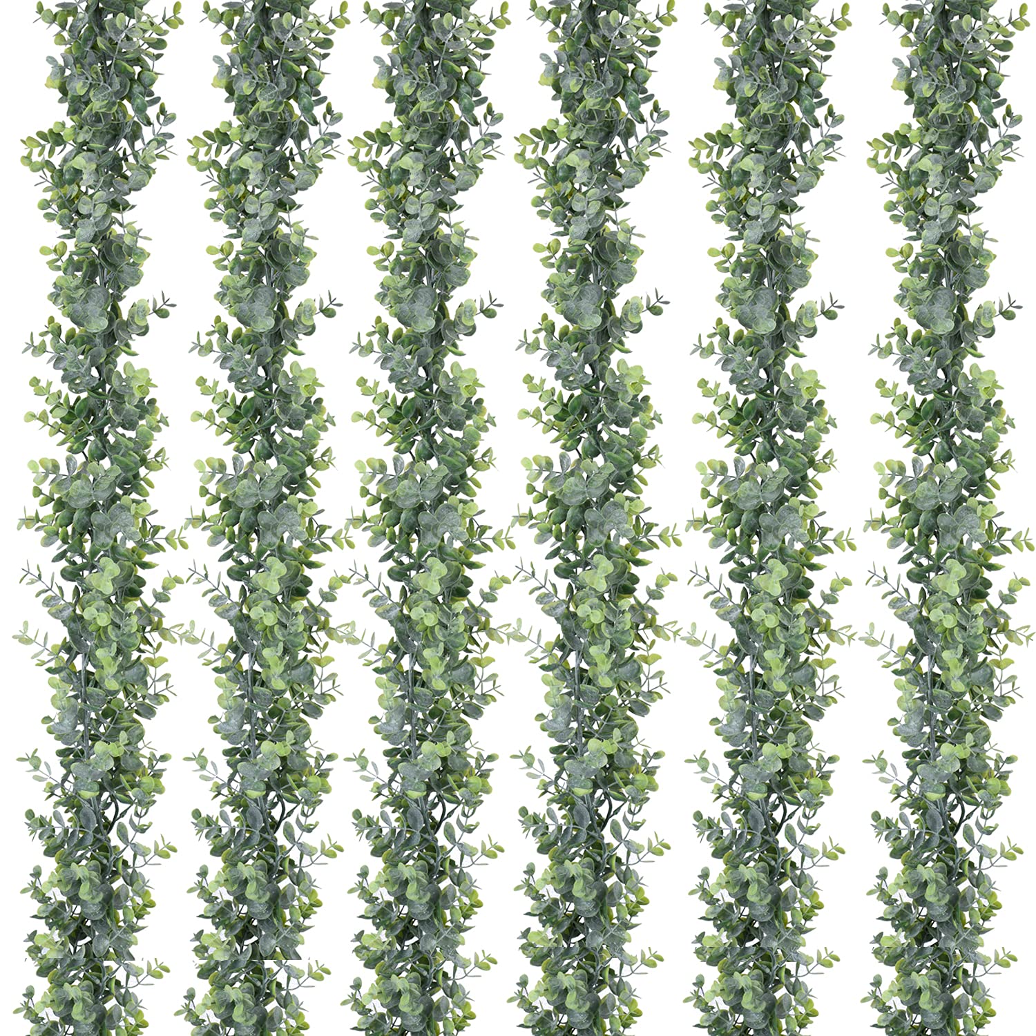 DearHouse front view of six-pack eucalyptus garlands shows full set for event styling
