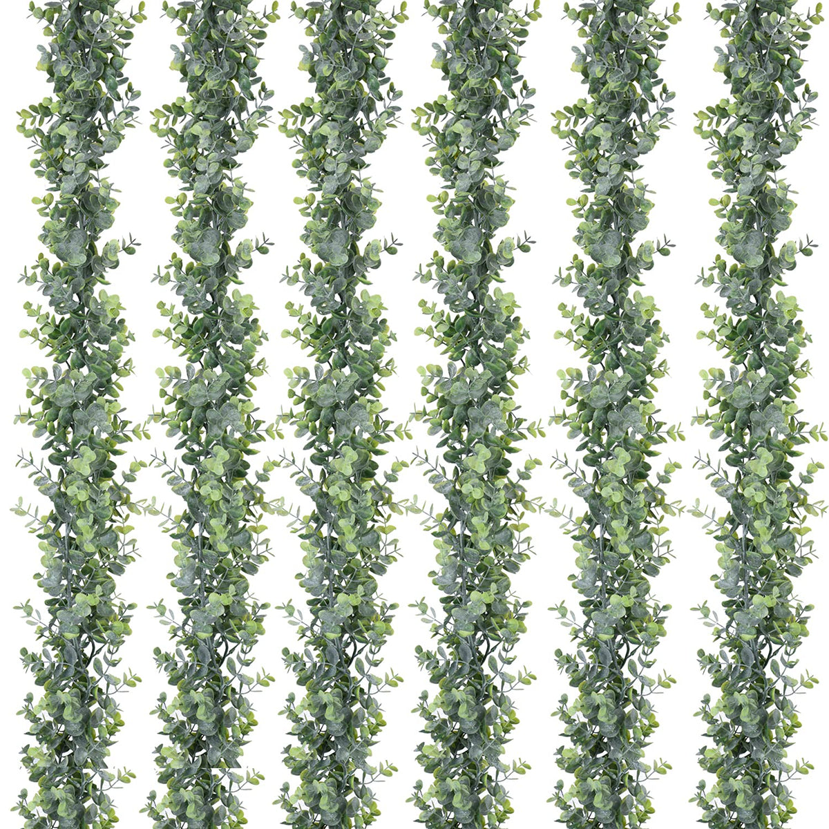 DearHouse front view of six-pack eucalyptus garlands shows full set for event styling