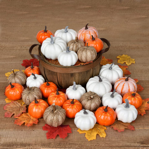 DearHouse front packaging of the 80-piece fall set showing included pumpkins and leaves for easy unpacking