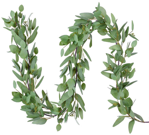 DearHouse garland front view showing full seeded eucalyptus foliage for instant decor