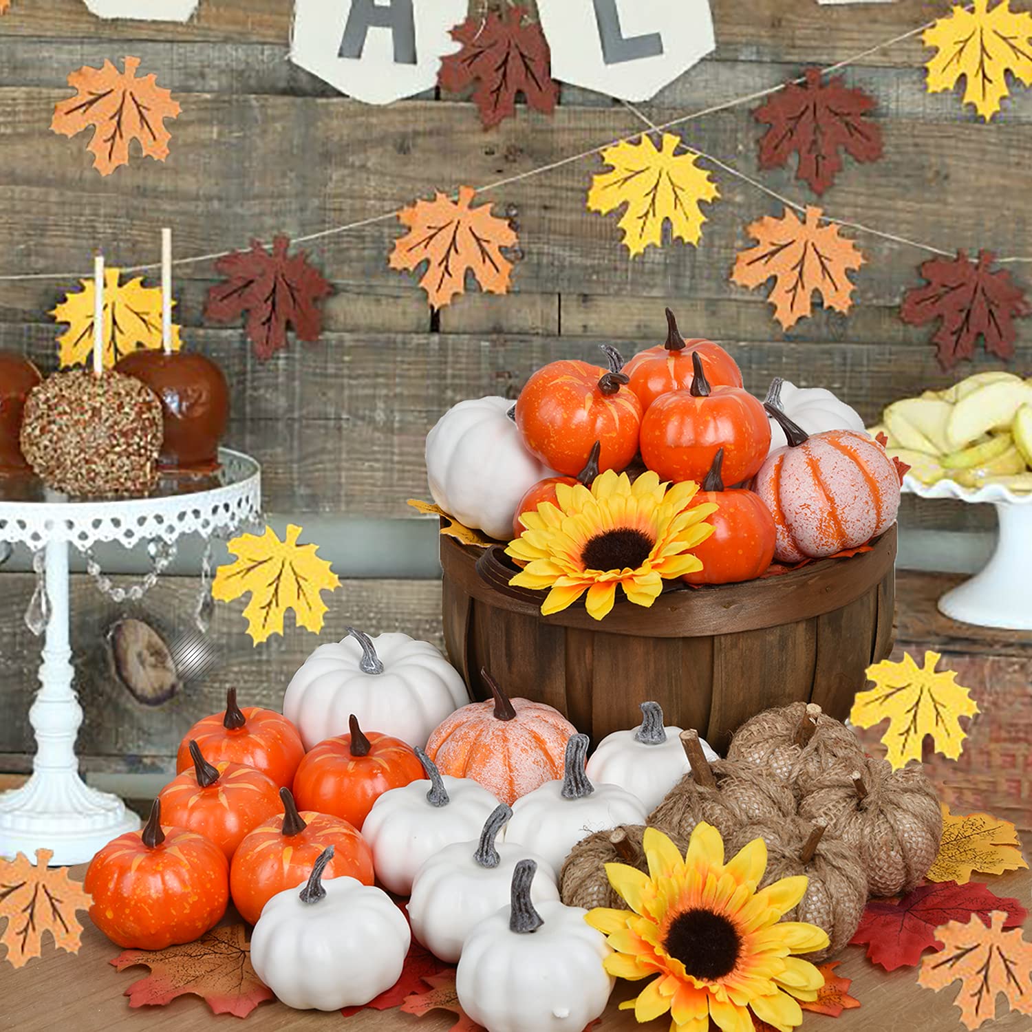 Close-up of DearHouse large white foam pumpkins showing realistic texture and durable finish
