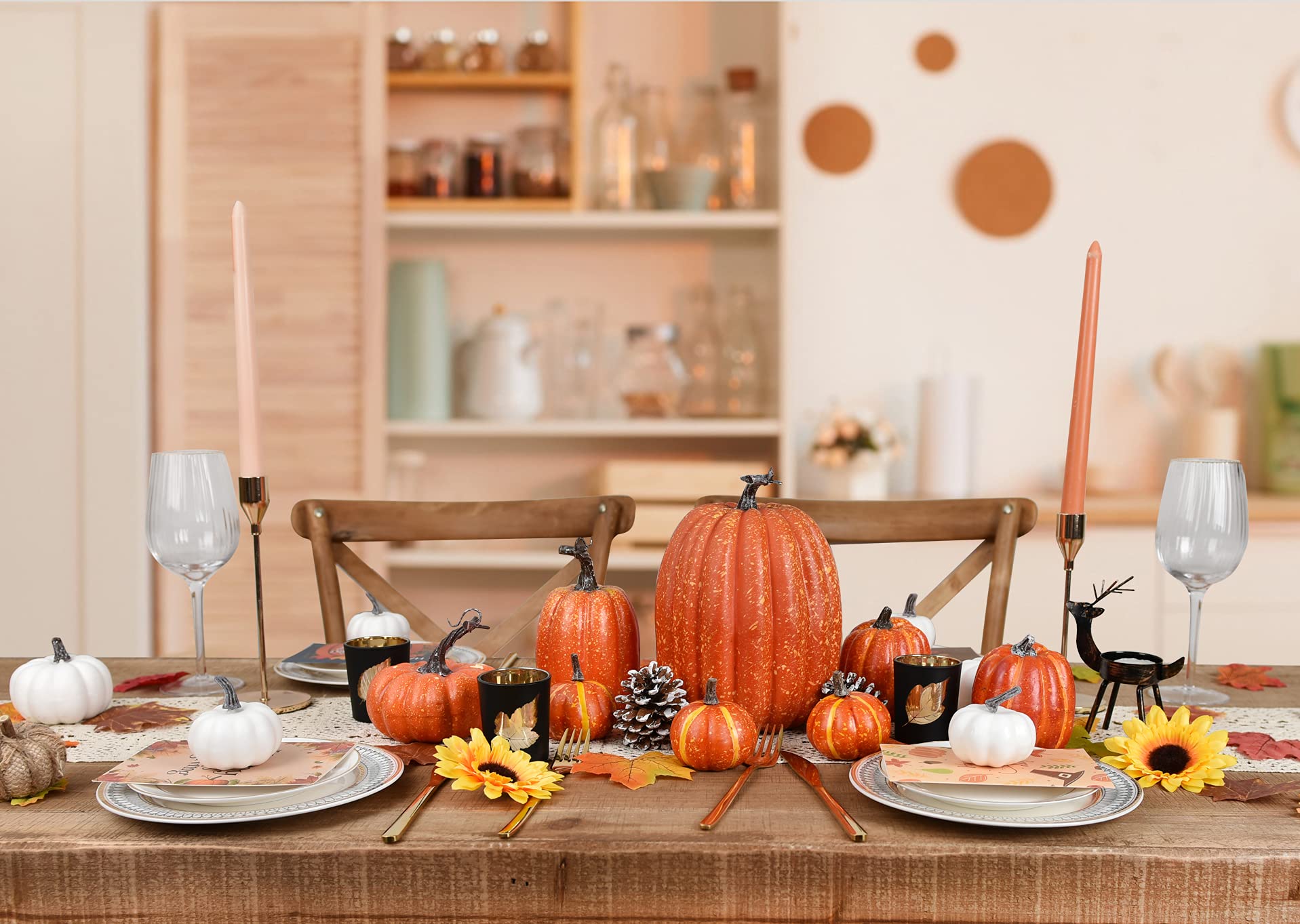 DearHouse pumpkins styled on a mantel adding cozy fall atmosphere