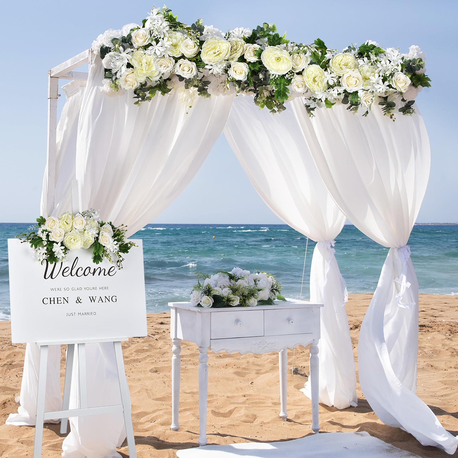 DearHouse garland styled as table centerpiece creates soft wedding ambiance
