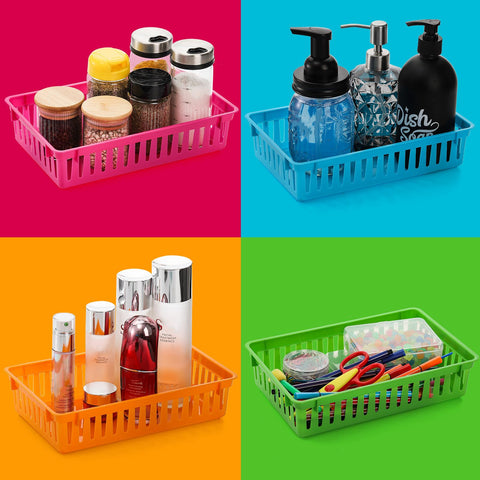 DEAYOU stackable baskets stacked on shelf, saves shelf space effectively