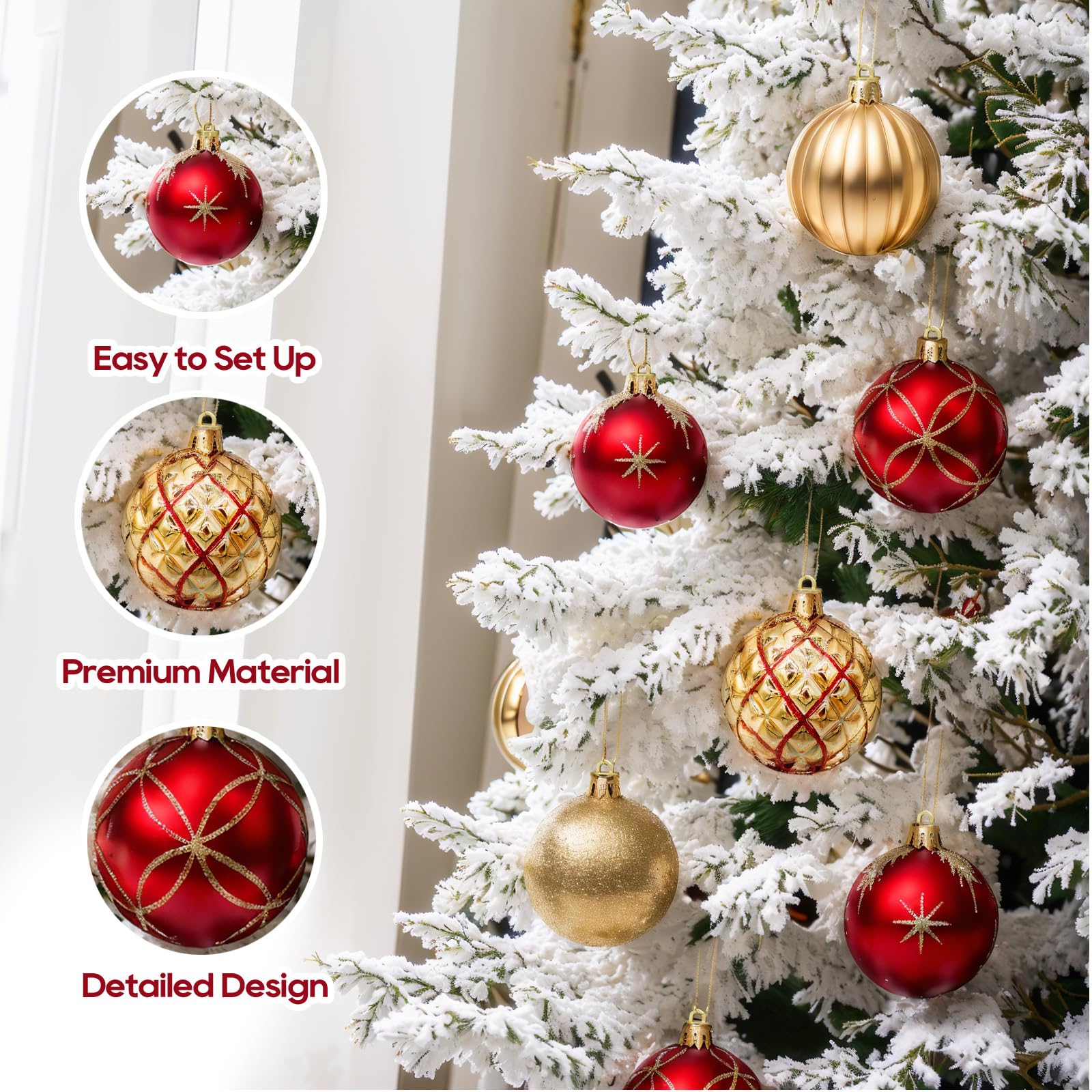 DeckTheHalls ornaments hung on a living room tree creating warm cohesive holiday decor