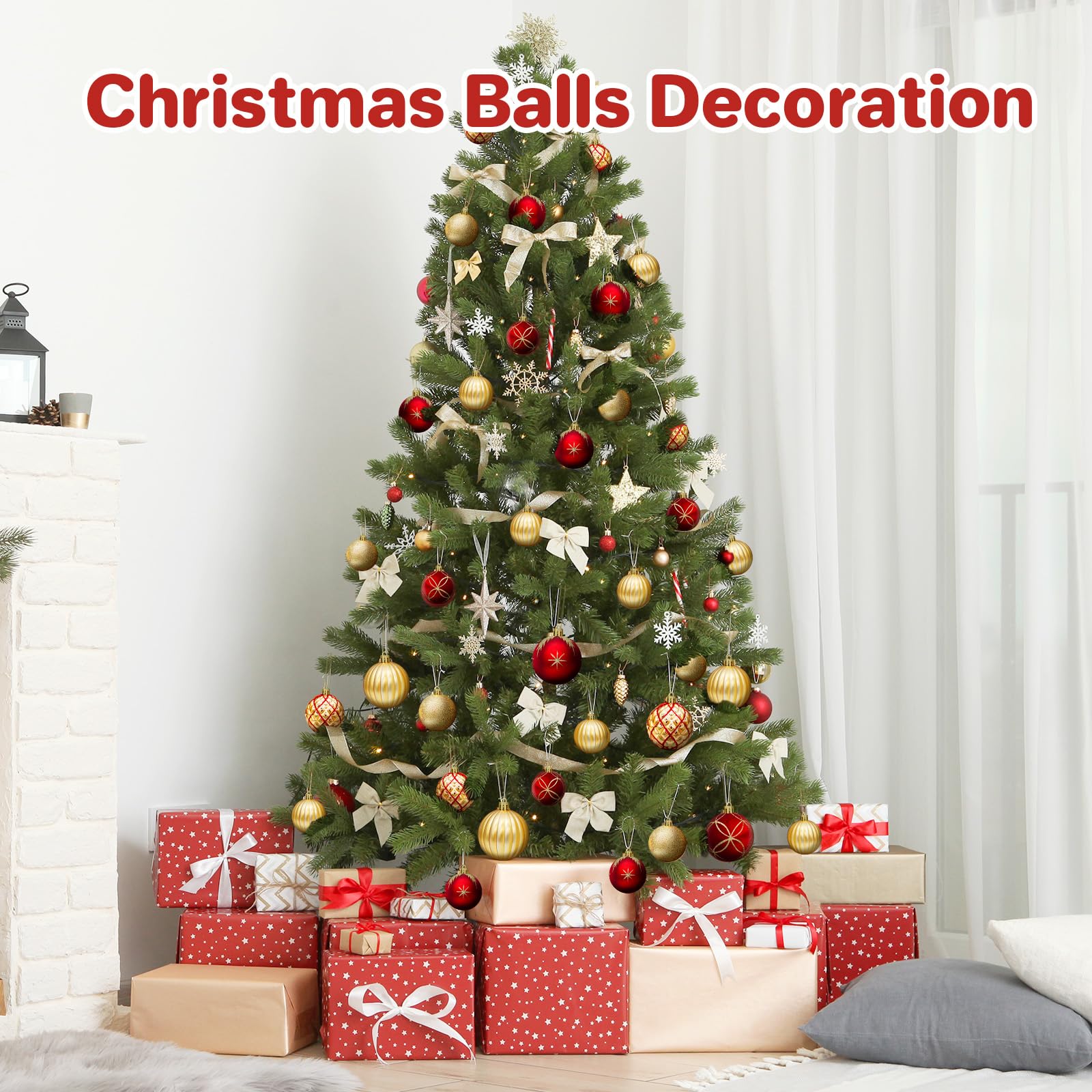 DeckTheHalls ornaments arranged on a wreath and garland for coordinated doorway styling