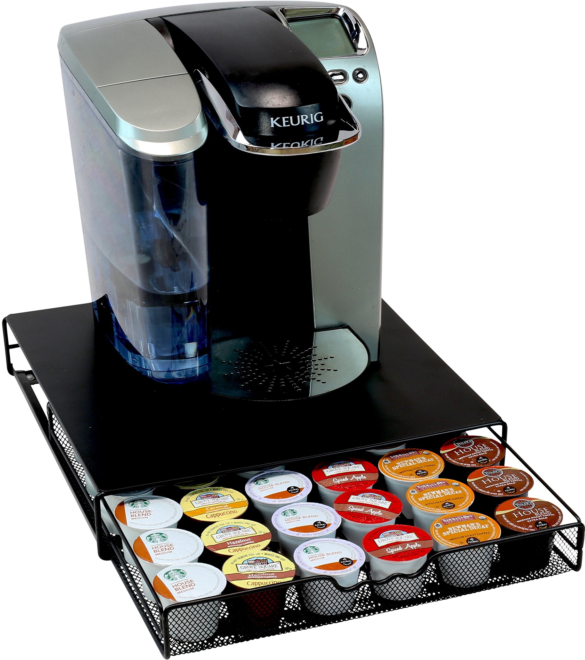 Deco Brothers drawer open revealing 36 K-Cup pods for quick selection advantage