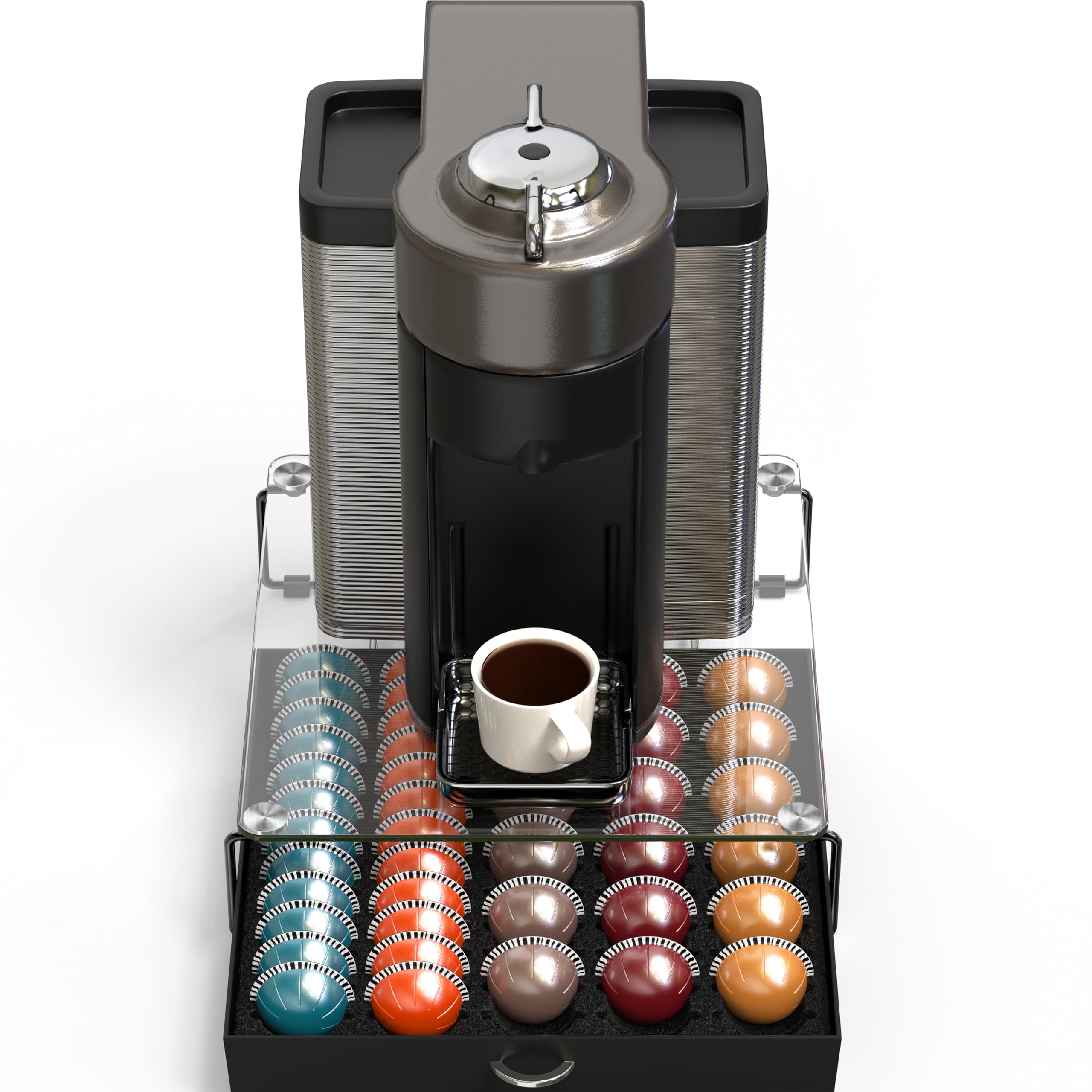 Deco Brothers filled with small Vertuo pods highlighting doubled capacity