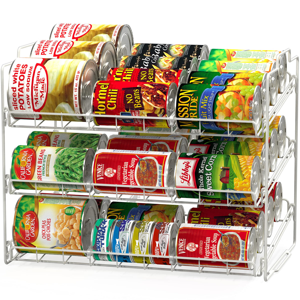 Deco Brothers front view filled with cans showing organized storage benefit