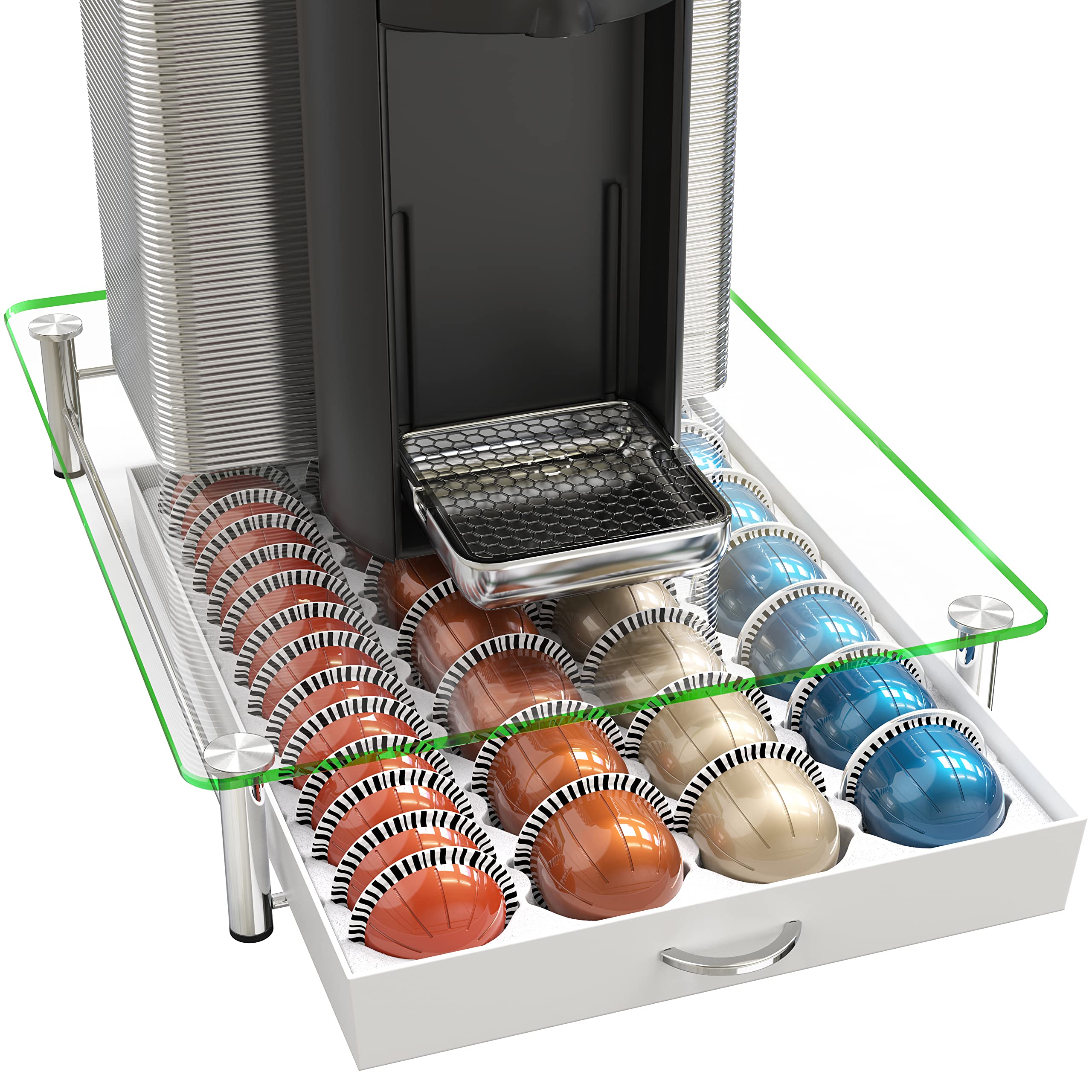 Deco Brothers front view pod drawer showing organized capsules and quick access