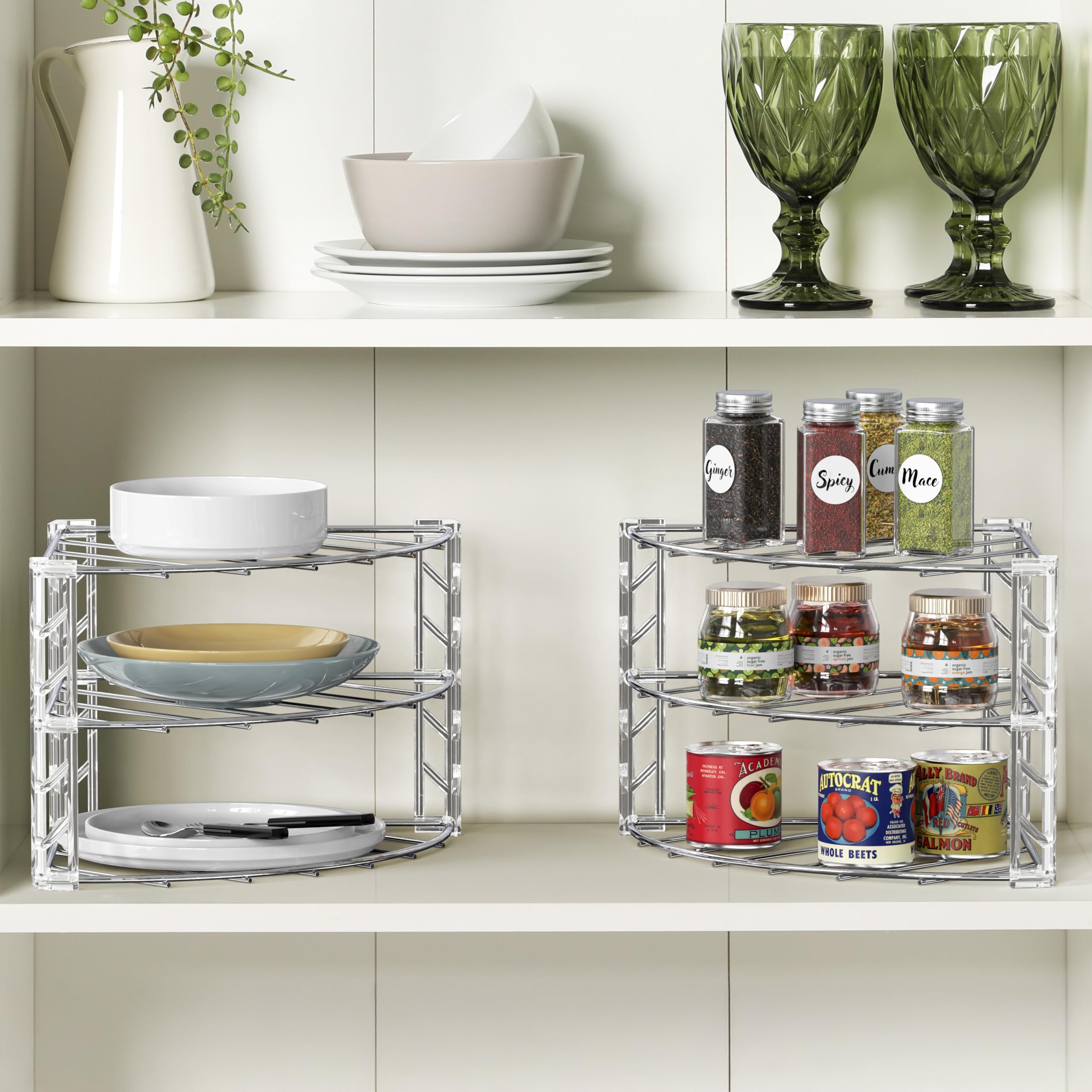 Deco Brothers inside cabinet with plates and bowls showing easy organization benefit