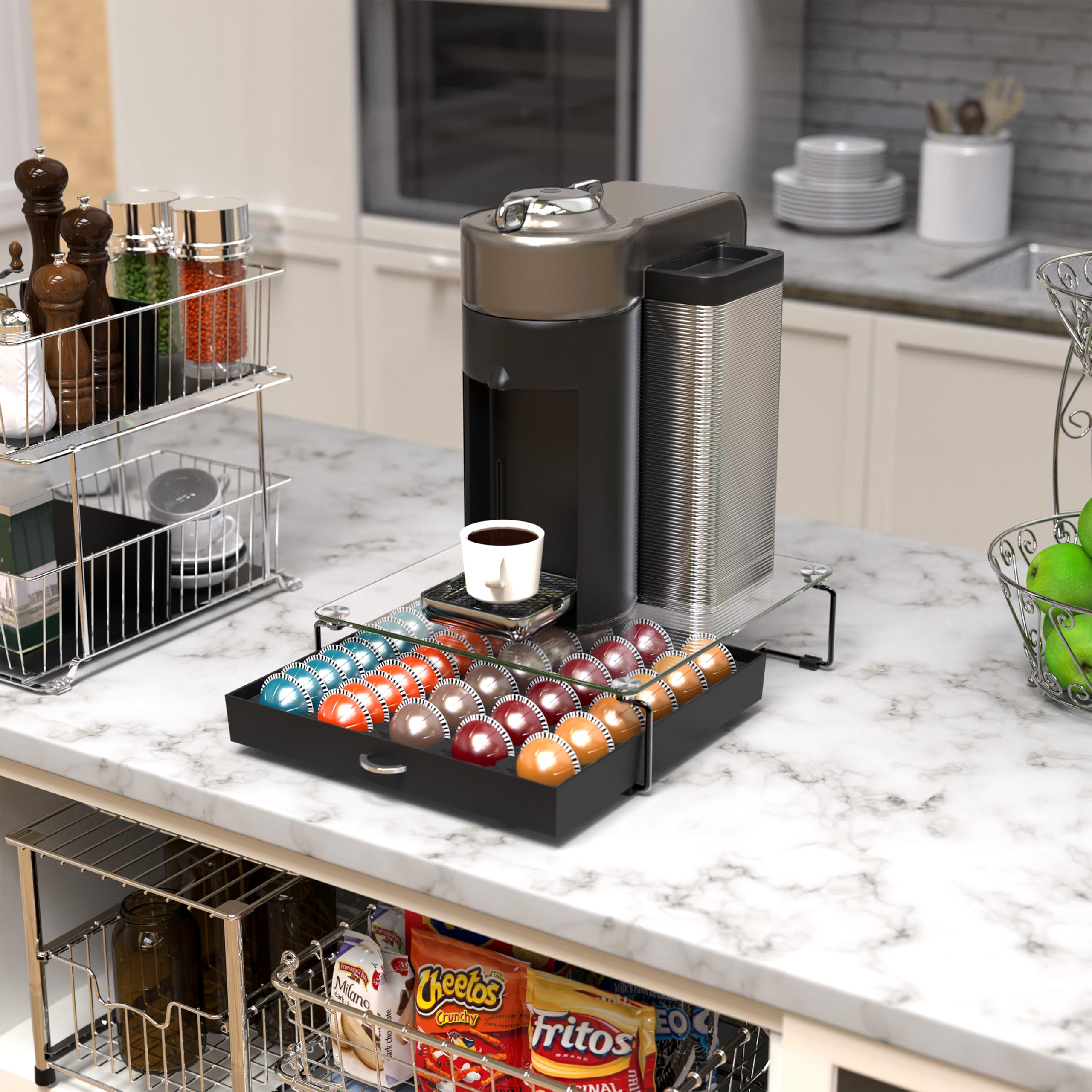 Deco Brothers next to coffee machine demonstrating size and scale advantage