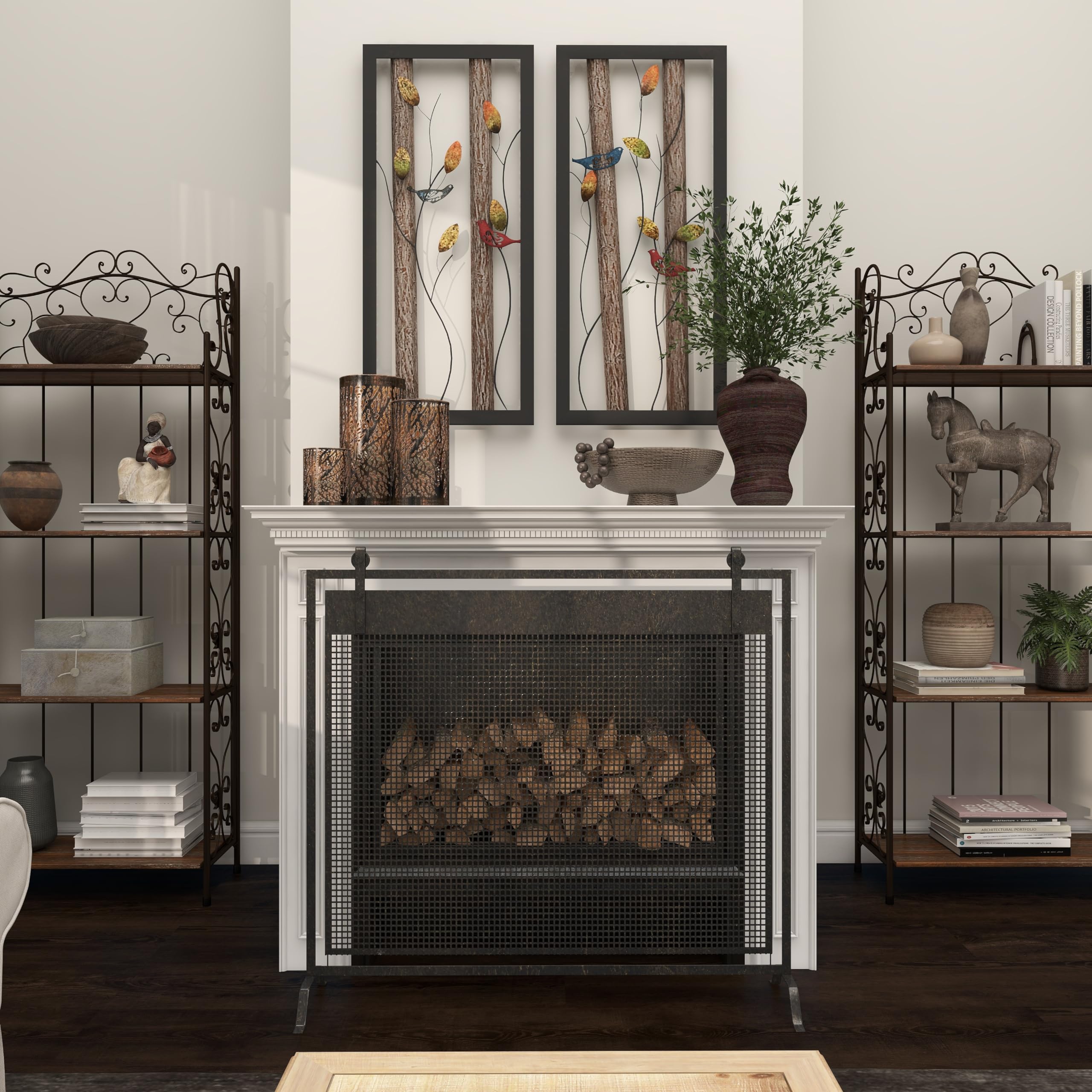 Deco 79 styled on a mantel offering layered decorative warmth
