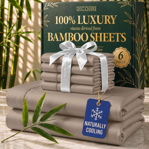 DECOLURE king sheet set front packaging showing full six-piece set benefit