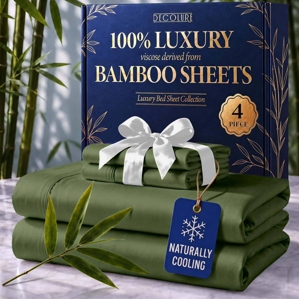 DECOLURE king sheet set front view showing clean fit and smooth finish for luxury comfort