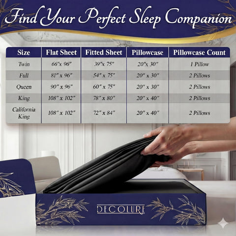 DECOLURE bedroom lifestyle scene showcasing cool, luxurious sleep atmosphere