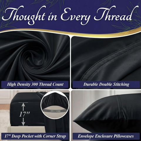 DECOLURE sheets on a styled king bed conveying breathable nightly comfort